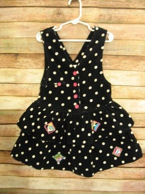 Vestido Vintage Happy Kids Niñas Pana Capas Negro Lunares Talla 6 Parches Foto 1 de 4