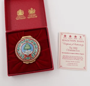 Halcyon Days Christmas 1988 Enamel Trinket Box with Original Box & COA - Picture 1 of 12