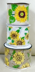 Fall Sunflower Ribbon 2.5" Wired~ 3 Sunflower Patterns 10 Yards Total New - Picture 1 of 23