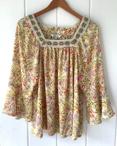 The Pioneer Woman Smocked Sleeve Square Neck Floral Whimsical Boho Blouse XL EUC - Picture 1 of 6