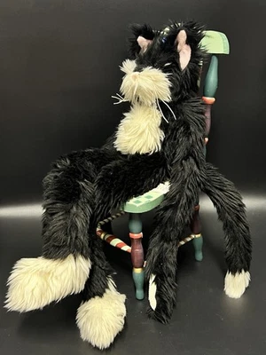 MLB Fiesta Hanging Black Tuxedo Cat Cap Long Legged Shaggy Plush Stuffed Animal - Image 1 of 4