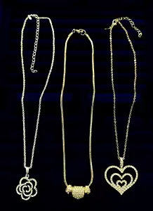 NOLAN MILLER & ROMAN RHINESTONE NECKLACE LOT SILVER GOLD HEART ROSE PENDANT - Picture 1 of 6