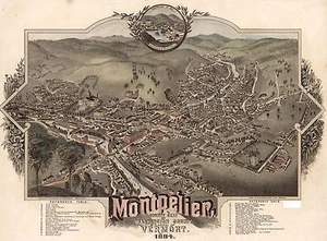 1884 BIRD'S EYE VIEW OF MONTPELIER, WASHINGTON COUNTY, VERMONT COPY POSTER MAP - Picture 1 of 1