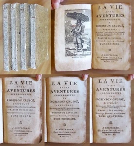 Defoe VIE ET AVENTURES DE ROBINSON CRUSOE 4 Vol. Completo - Ed Chatelain, 1790* - Picture 1 of 12