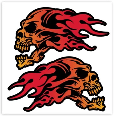 2 x Vinyl Aufkleber Skull Schädel Totenkopf Flammen Rot Feuer Horror Stickers - Bild 1 von 4