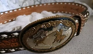 JUSTIN Corral Western Wear Ledergürtel & Kalbsseil Gürtelschnalle Berryville AR - Bild 1 von 7