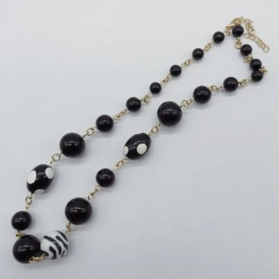 Collar de Cuentas Negro Blanco Estilo Retro Moda Tono Dorado 19" Foto 1 de 4