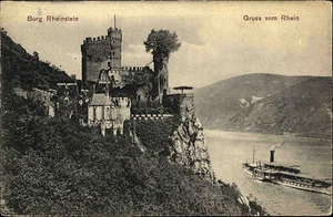 Trechtingshausen am Rhein Tal Blick AK 1908 Rheinstein Burg Schiff Dampfer - Picture 1 of 2
