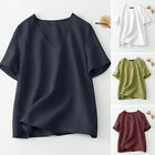 UK Women Cotton Linen Baggy Tops Tee Ladies Casual T-Shirts Blouse Top Plus 