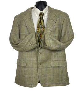 Vintage 90s Y2K Brooks Brothers Beige Plaid Sports Coat Jacket Mens 43R - Picture 1 of 9