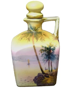 SCARCE Scenic Hand Painted Nippon Palm Trees & Ships Liquor Decanter! - Picture 1 of 1