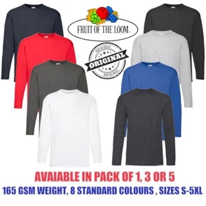 1 3 5 Pack Fruit of the Loom Long Sleeve T Shirt Plain Tee Shirt Top Sale Lot - Picture 1 of 18