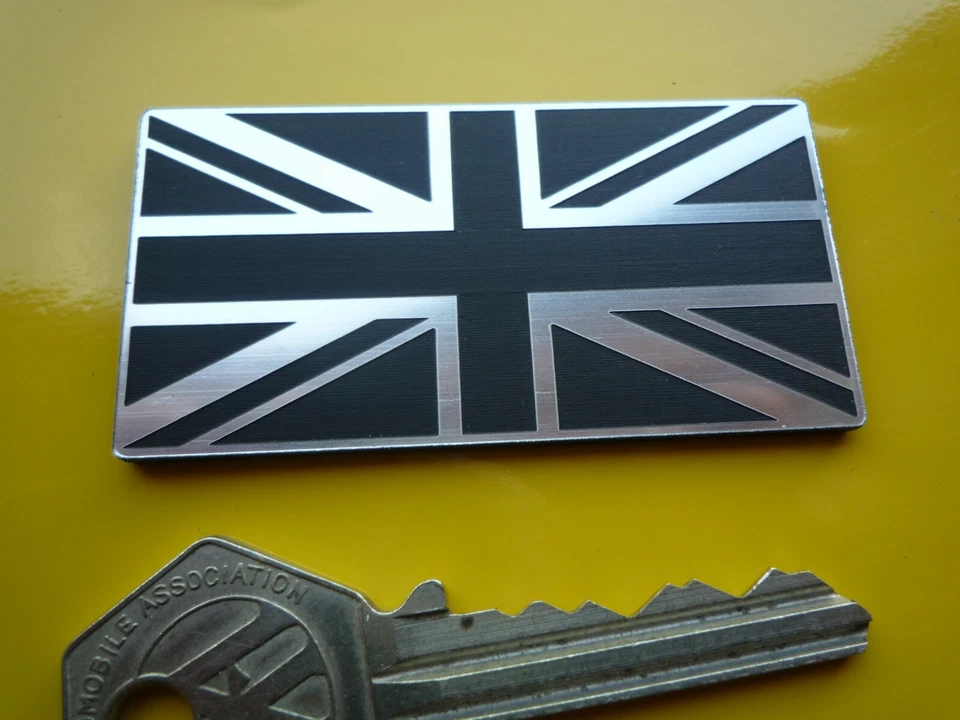 Union Jack Bike Car Van Black & Silver Acrylic Self Adhesive External Badge 2.5"