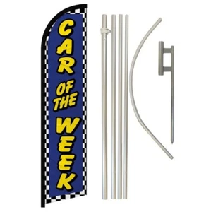 Car Of The Week Blue Yellow Windless Banner Flag & Flag Pole Kit & Ground Spike - Picture 1 of 1