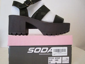Soda ACCOUNT Womens Open Toe 2 Bands Lug sole Fashion Block Heel Sandals Camo 8 - Picture 1 of 6