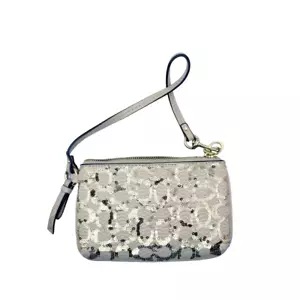 Cartera de muñeca pequeña Coach para mujer lentejuelas doradas beige formal 6" x 4" F50481 - Imagen 1 de 14