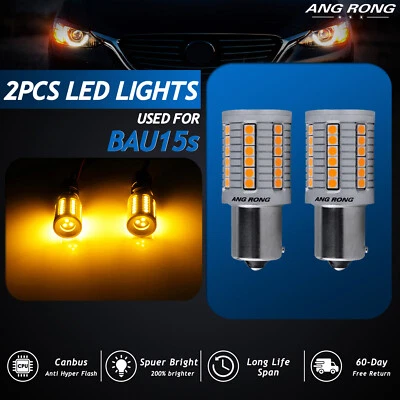 2x Canbus Ampoules 45 SMD LED PY21W BAU15s Clignotants Feu de Recul Lampe Orange - Photo 1/4