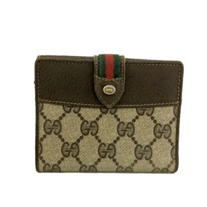 OLD GUCCI GG Logo PVC Leather Webbing Bifold Wallet Beige/2BD0897 - Picture 1 of 8