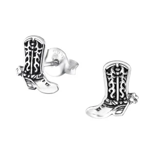 New 925 Sterling Silver Cowboy Boots Country Western Stud Pair Earrings - Picture 1 of 1