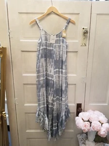 Japna Blue & White Jumpsuit Overalls Romper w/Pockets Ruffles Women's Small NEW - Picture 1 of 7