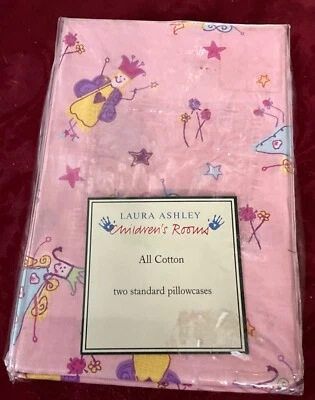Juego de fundas de almohada de algodón Laura Ashley Fun Fairies estándar rosa habitación infantil NUEVO Foto 1 de 2