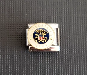 Italian Uberry Charm UNITED STATES NAVY EMBLEM Link Stainless Steel Enamel 9mm - Picture 1 of 2