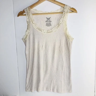 Faded Glory Y2K Teens Girl Tank Top L/G (12-14) Off White Lace Trim Stretch - Image 1 of 4