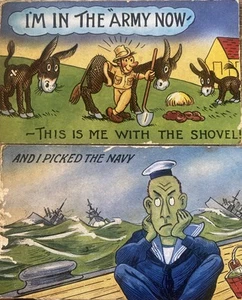 VINTAGE 1940’s POST CARDS ‘IN THE ARMY NOW’ & ‘AND I PICKED THE NAVY’ POST CARD - Picture 1 of 2