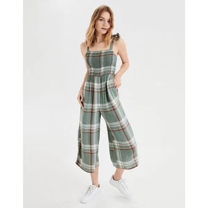 American Eagle grün karierter Overall weites Bein Größe Small 100 % Viskose - Bild 1 von 7
