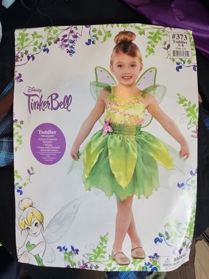 Disney Tinkerbell Costume Dress & Wings Halloween Green Girl Size Toddler 3-4 - Image 1 of 4