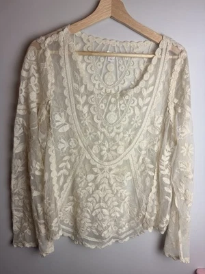 Blusa De Colección Y2K Encaje Mangas Largas L/XL Crema Transparente Bohemia Hippie Gitana Foto 1 de 4
