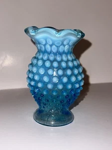 Fenton blau Ombré gekräuselte Schuhnagel Blase Mini Vase 4" - Bild 1 von 5