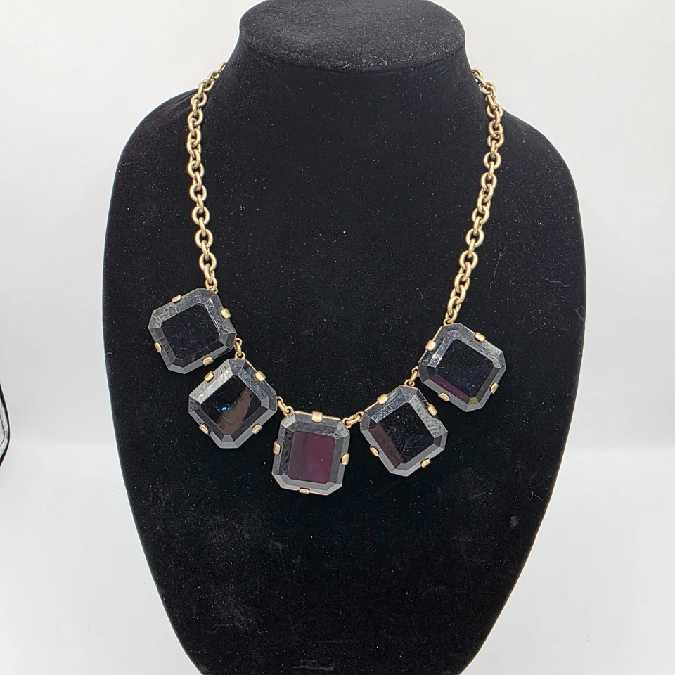 Collar babero cadena colgante de cristal negro cuadrado tono dorado para mujer J Crew 22" Foto 1 de 4