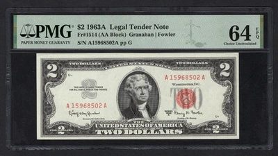 United States-Legal Tender Note 2 Dollars 1963A Fr#1514 (AA Block) UNC Grade 64 - Image 1 of 2