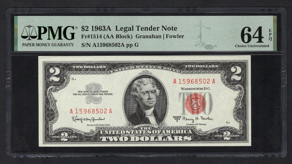 United States-Legal Tender Note 2 Dollars 1963A Fr#1514 (AA Block) UNC Grade 64 - Image 1 of 2