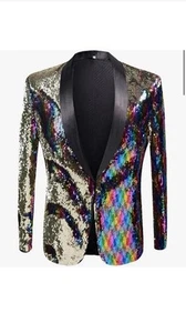 Mens Gold Colored Double-Color Sequins Blazer-SIZE M - Picture 1 of 5