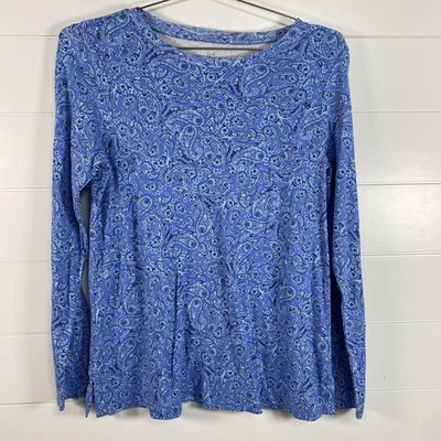 J Jill Shirt Womens Medium Blue Paisley Long Sleeve Pima Cotton Tee Top - Image 1 of 4