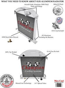 3 Row Cold Champion Aluminum Radiator for 1928 1929 Ford Model A Chevy Config - Bild 1 von 7