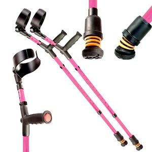 Flexyfoot Closed Cuff Crutches - Soft Grip - Double Adjustable - Pink