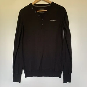 Jersey Firetrap Para Hombre Pequeño Negro Cuello en V con Botones Top Informal Tejido - Imagen 1 de 9