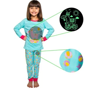 Little Jupiter Girl Pajamas with Glow in The Dark - Llama - Light Blue - Picture 1 of 7