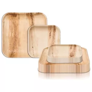 Square Palm Leaf Eco-Friendly Natural Compostable Disposable Party Plates 100pcs - Picture 1 of 18