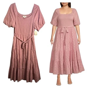 NEW Nurture By Westbound Plus Size 2X Elbow Puff Sleeve Square Neck Midi Dress - Picture 1 of 15