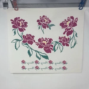 Vintage Chain Peony Floral 90s IRON-ON Heat Press Pink Green C26 - Picture 1 of 8
