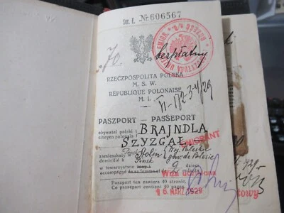 1929 Passport of Breindel Shisgall, Traveling from Poland to the US by Ship - Image 1 of 4
