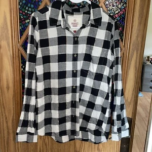 Camisa So Perfect para mujer talla mediana manga larga negra gris y blanca a cuadros - Imagen 1 de 4
