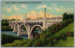 Brainerd Minnesota 1940er Leinen Postkarte Brücke über Mississippi River - Bild 1 von 2