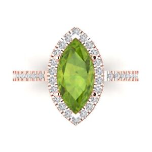 2.3ct Marquise Halo Natural Peridot Promise Bridal Wedding Ring 14k Rose Gold