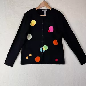 Maglione donna Elaine Designers Originals anni 90 L nero casual cardigan a pois - Foto 1 di 8