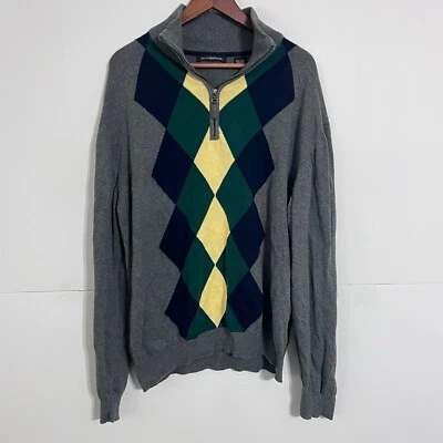 Weatherproof Mens Argyle Sweater Size 2XL Grey Multicolor 1/2 Zip Pullover - Image 1 of 4